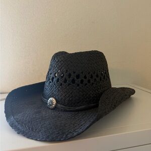 Stetson Black Woven Straw Cowboy Hat with Sunburst Concho